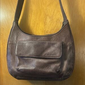 Vintage Fossil Brown Leather Shoulder Bag Y2K Pocket Purse